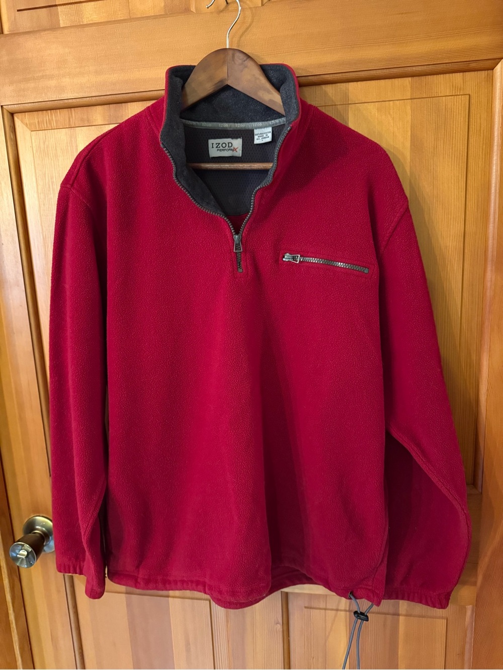 Izod Men's Red Quarter-Zip Fleece Pullover with Chest Zip